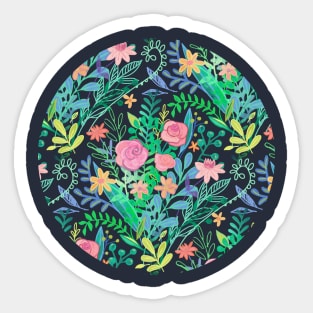 Roses + Green Messy Floral Posie Sticker